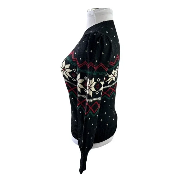 Ralph Lauren Fair Isle Puff Sleeve Sweater Wintry Snowflake Wool Mix Size Small - Picture 7 of 16